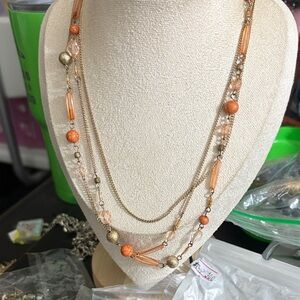 Chic Gold and Orange Beaded Necklace